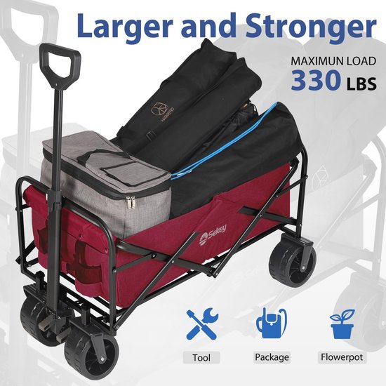 Opvouwbare Bolderkar met Rem en Brede Wielen - Outdoor Handwagen tot 120 kg Draagkracht van Green Lawn. — afbeelding 4