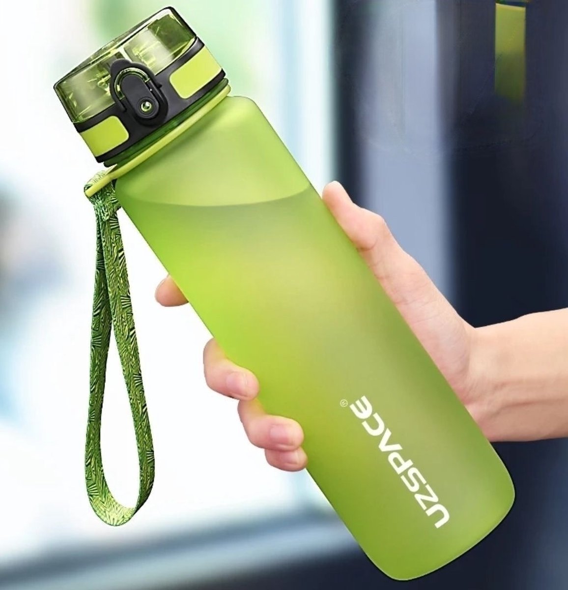 UZSPACE Waterfles - Drinkfles 500 ml – BPA-Vrije Tritan Waterfles – 100% Lekvrij – Herbruikbare Sportfles met 1-Klik Deksel – Voor School, Sport & Kantoor – Groen