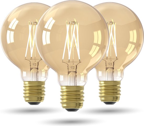 LED Lamp Goud - Set van 3 Stuks, E27, G80 Goud Straight filament, 3.5W 250lm 2100K niet dimbaar