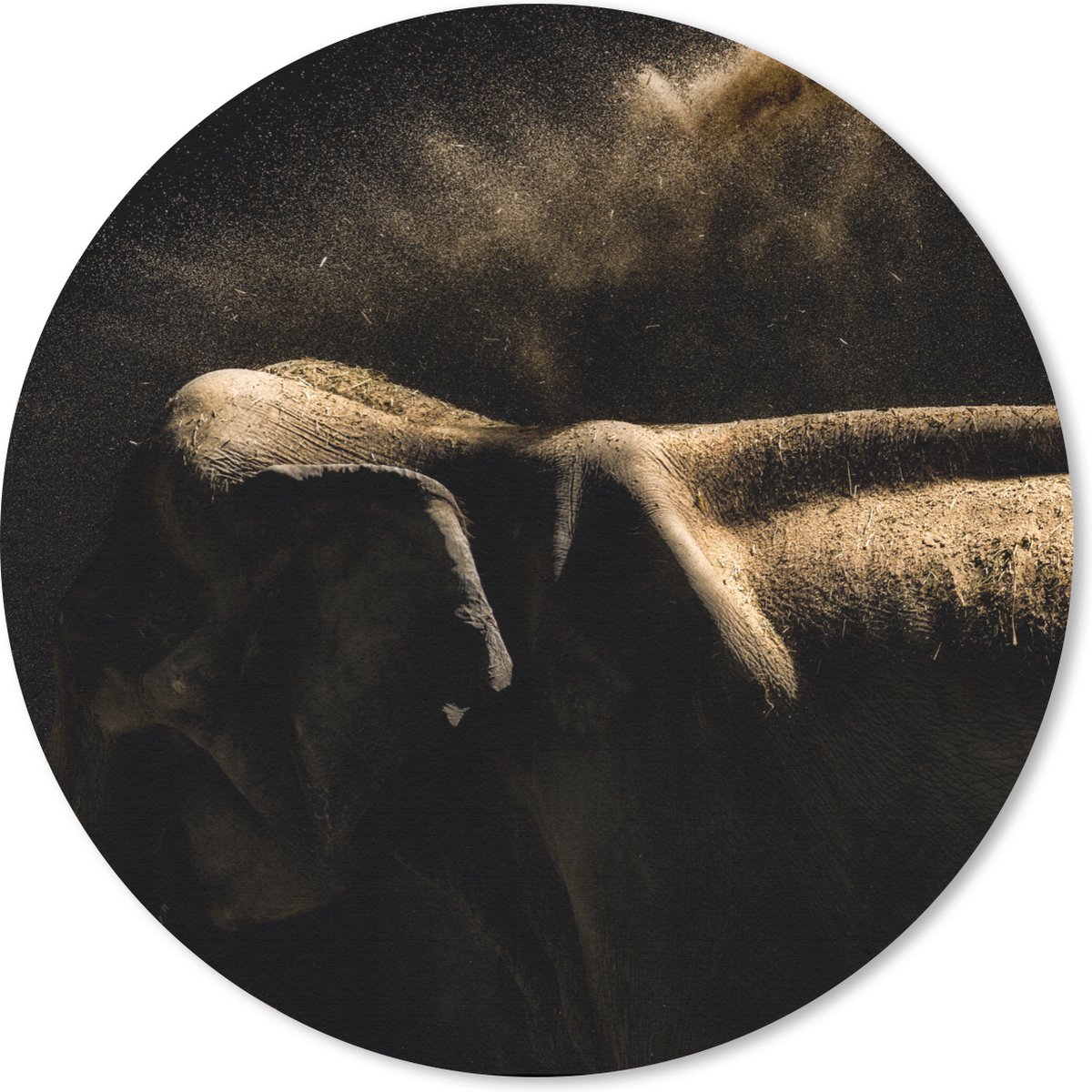 Muismat rond 40x40 cm - Mousepad Olifant - Modder - Dieren - Zwart - Ronde muismatten