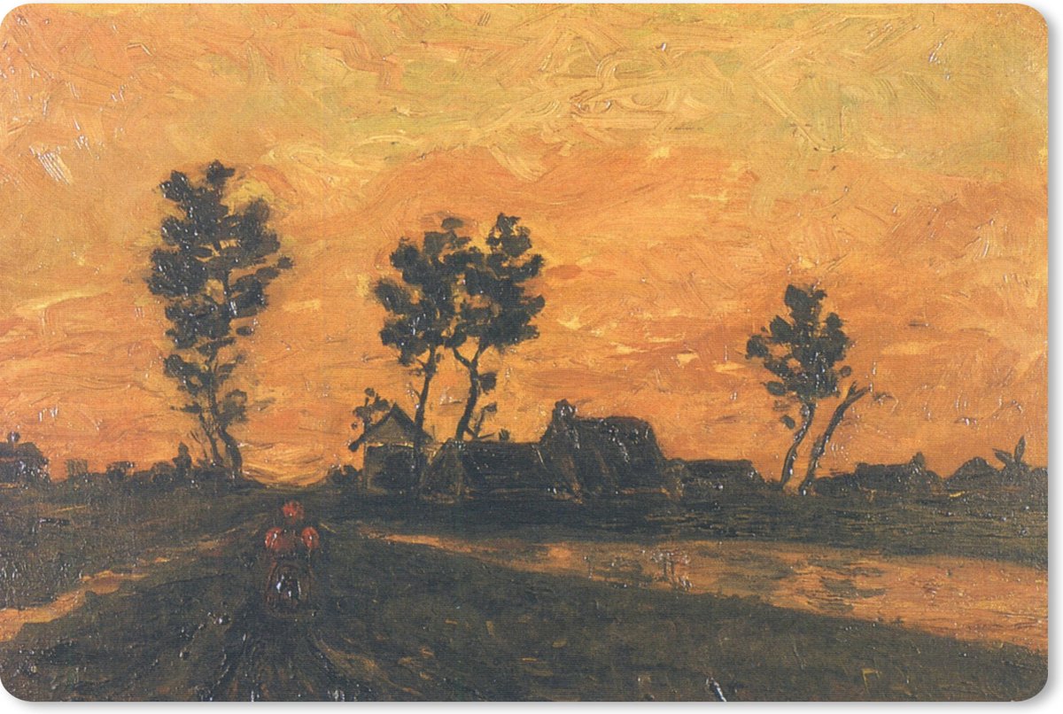 Muismat Vincent van Gogh 2 - Landschap bij zonsondergang - Schilderij van Vincent van Gogh muismat rubber - 60x40 cm - Muismat met foto