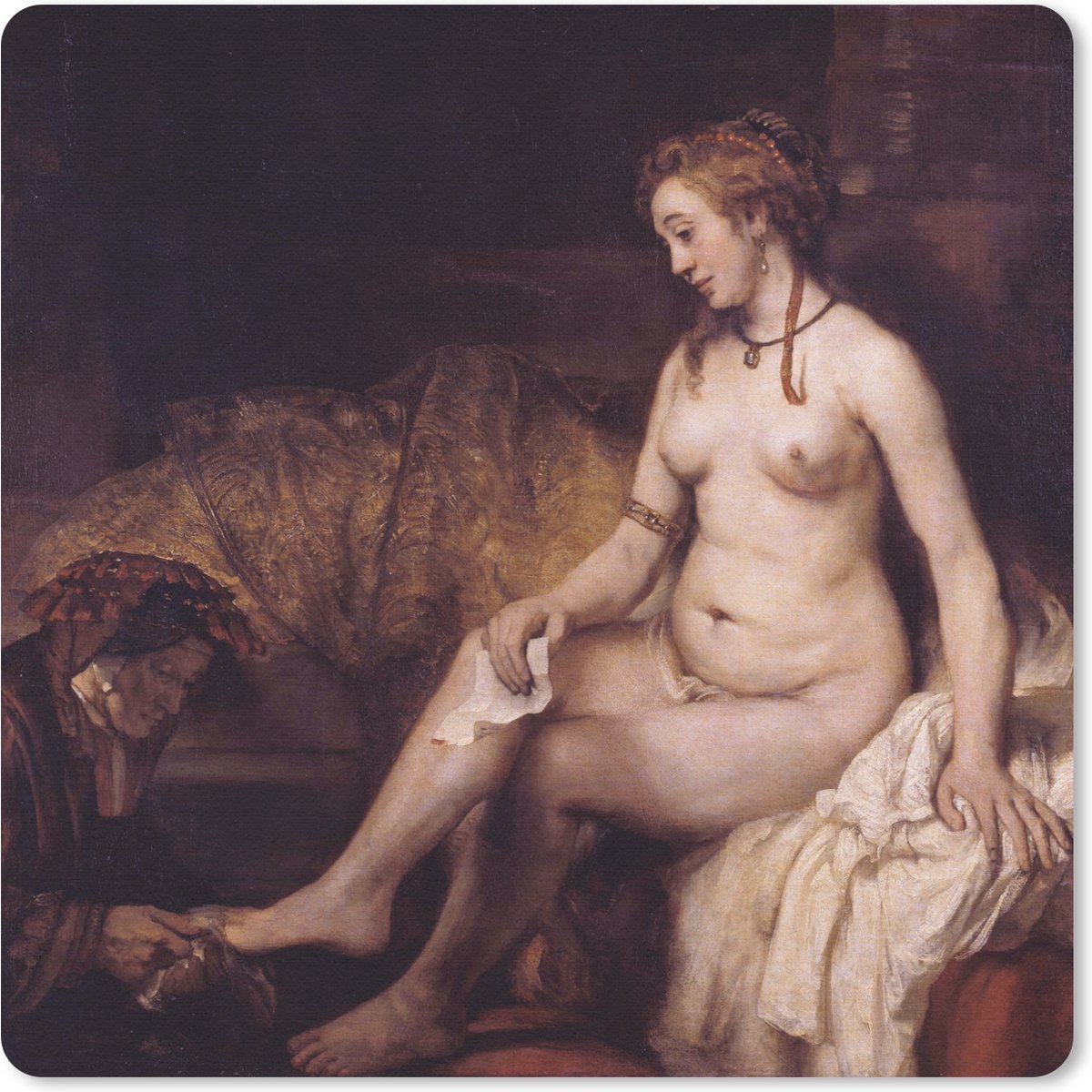 Muismat 30x30 cm - Mousepad Bathsheba in het bad - Rembrandt van Rijn - Muismatten