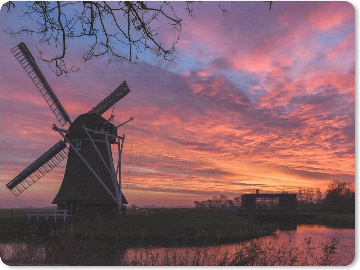 Muismat 23x19 cm - Mousepad Windmolen tijdens een zonsopkomst - Muismatten