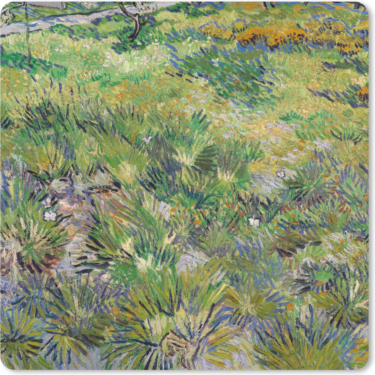 Muismat 30x30 cm - Mousepad Lang gras met vlinders - Vincent van Gogh - Muismatten