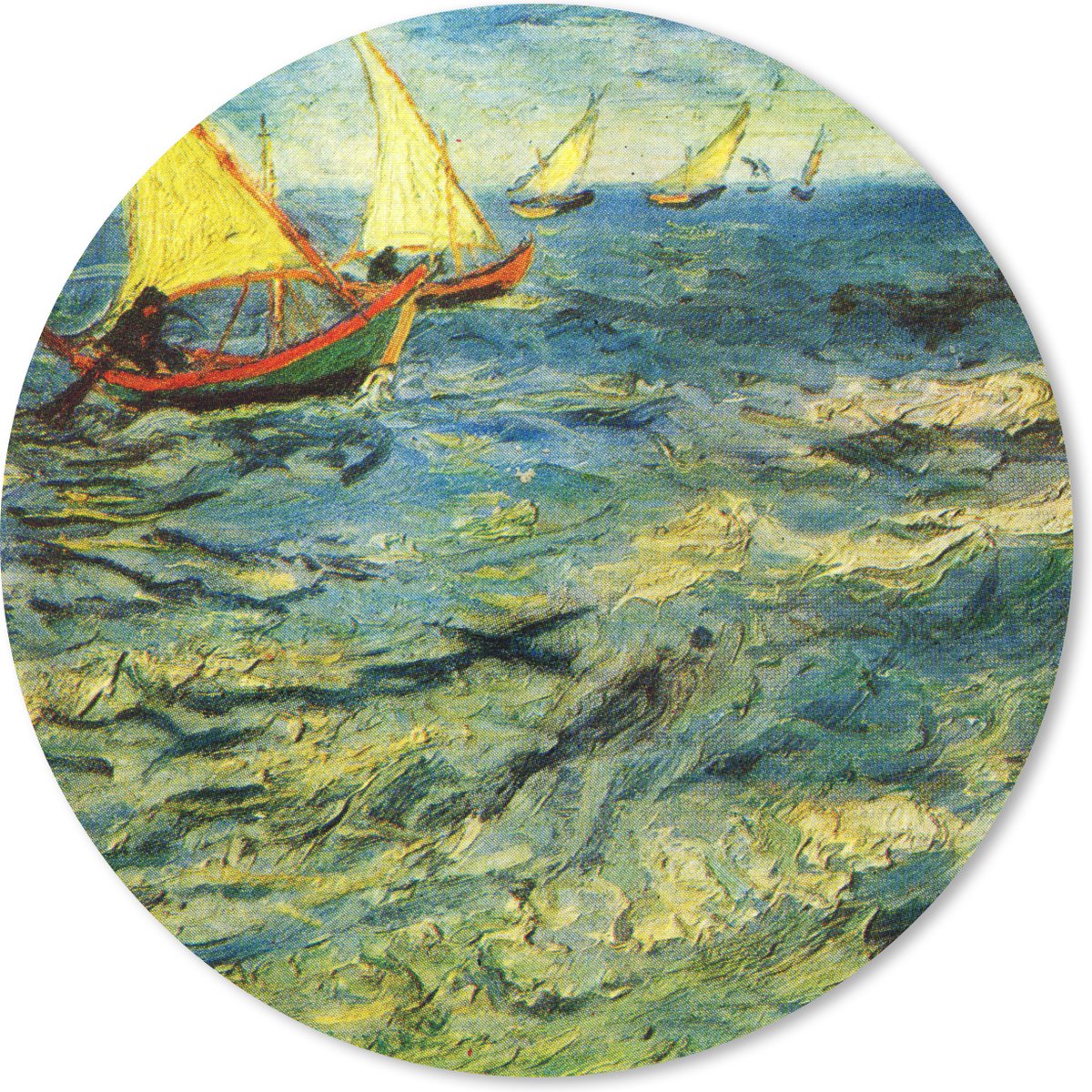 Muismat rond 30x30 cm - Mousepad Vissersboten op zee - Vincent van Gogh - Ronde muismatten
