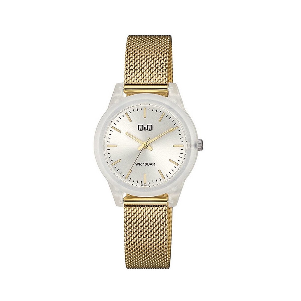 QQ VS13J010Y - Horloge - Polshorloge - Analoog - Vrouwen - Dames - Milanese-Mesh stalen band - Rond - Kunststof - Strepen - Goudkleurig - Transparent - Zilverkleurig