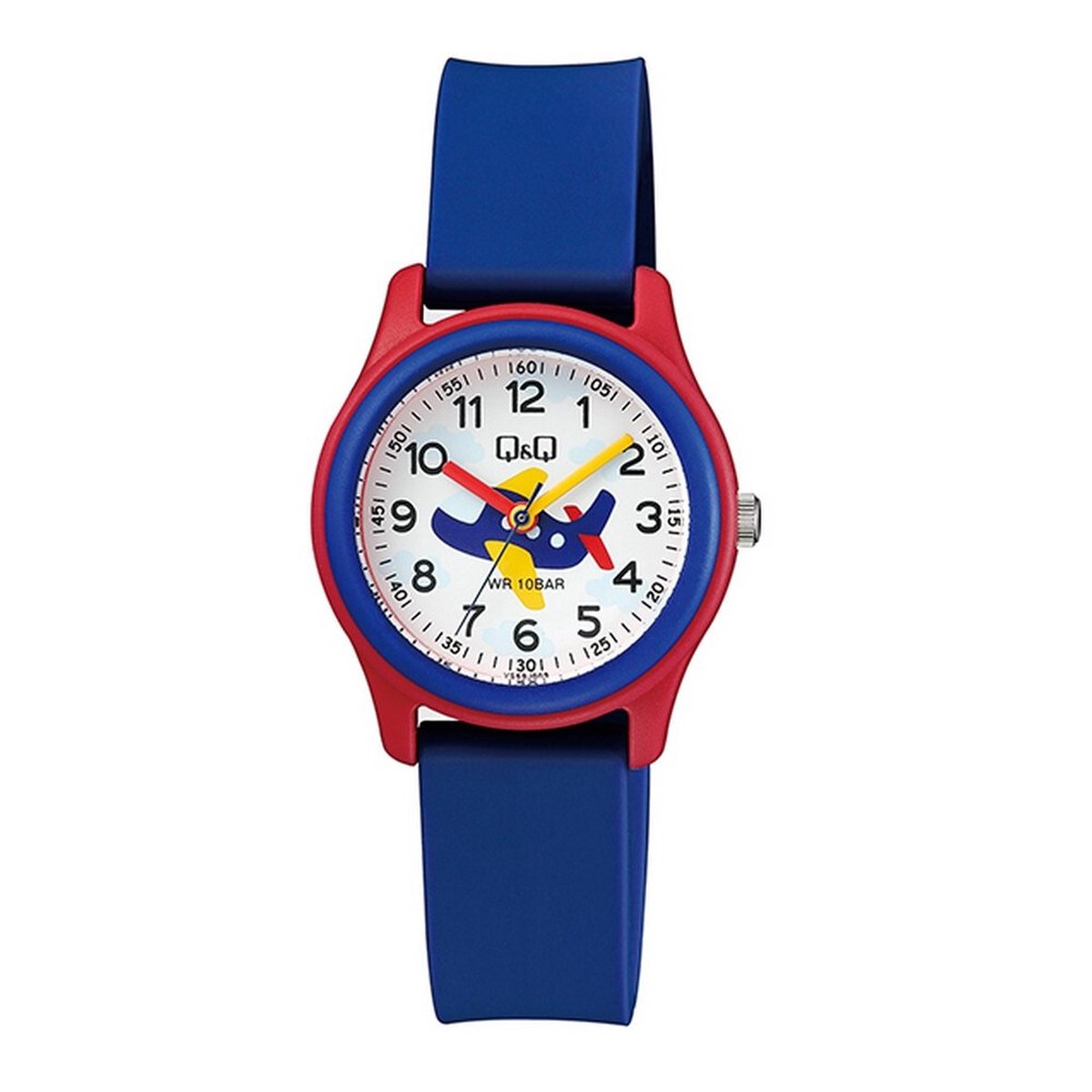 QQ VS59J009Y - Horloge - Sport - Analoog - Kinderen - Unisex - Plastic band - Rond - Kunststof - Cijfers - Vliegtuig - Donkerblauw - Rood - Wit - 10 ATM