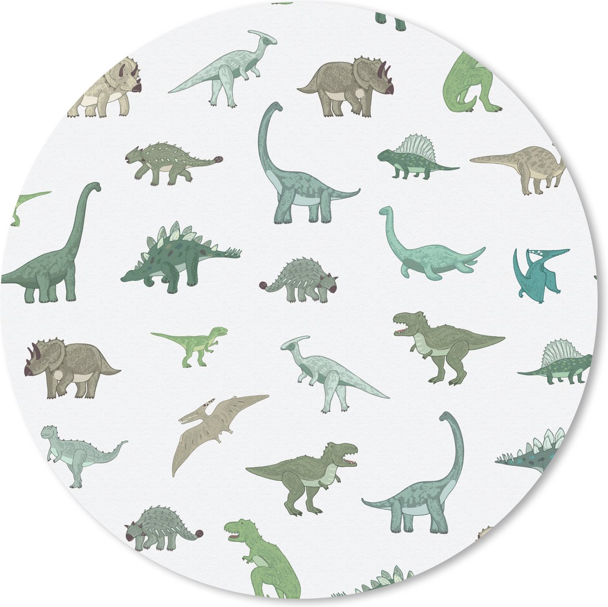 Muismat rond 50x50 cm - Mousepad Dinosaurus - Groen - Jongens - Bruin - Kind - Patronen - Ronde muismatten
