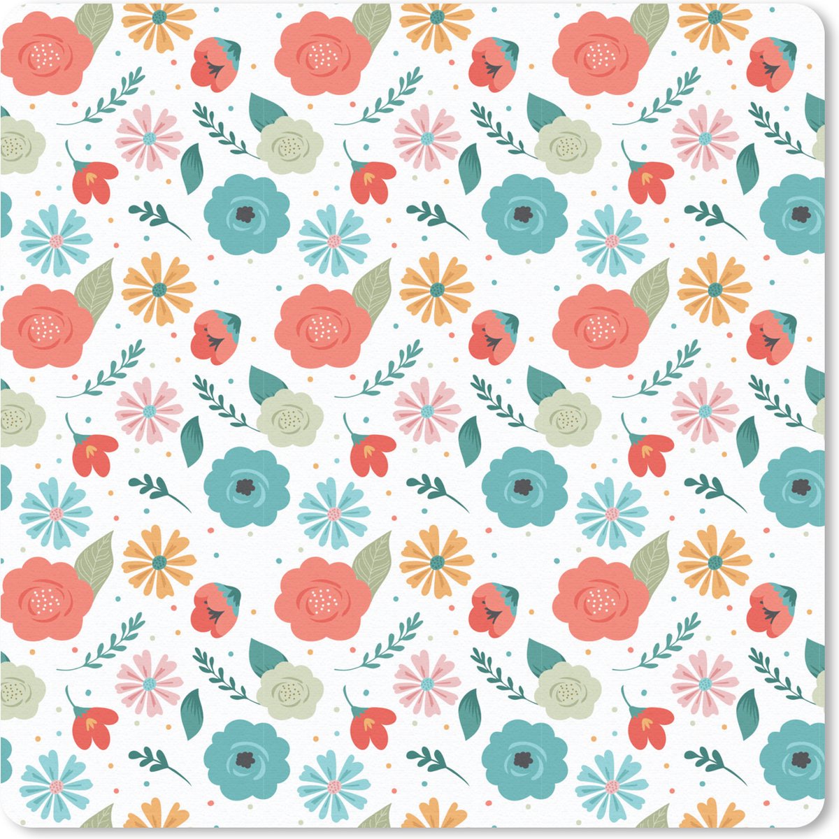 Muismat 20x20 cm - Mousepad Bloemen - Bladeren - Patroon - Muismatten
