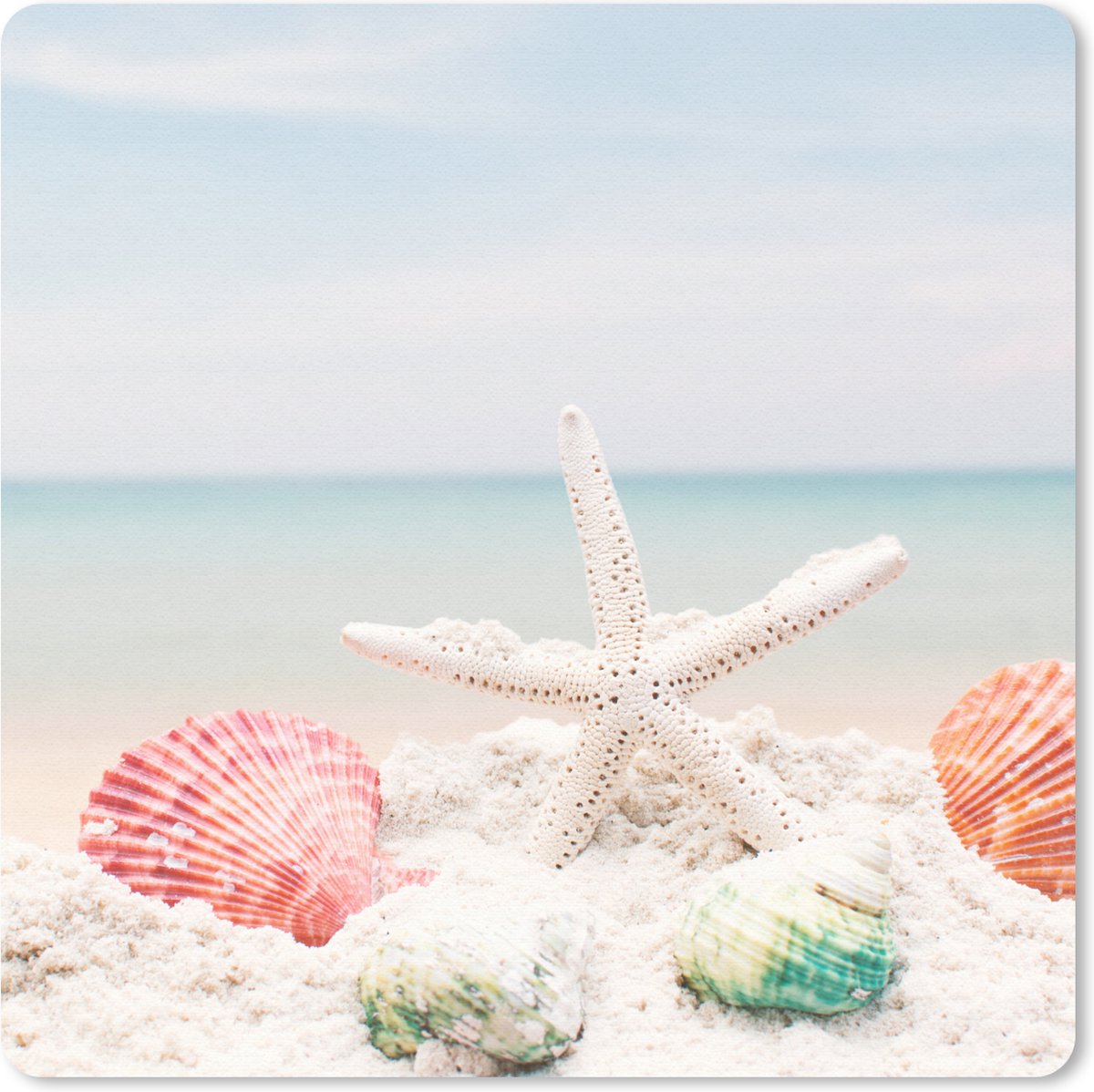 Muismat 20x20 cm - Mousepad Zeester - Schelpen - Zee - Muismatten
