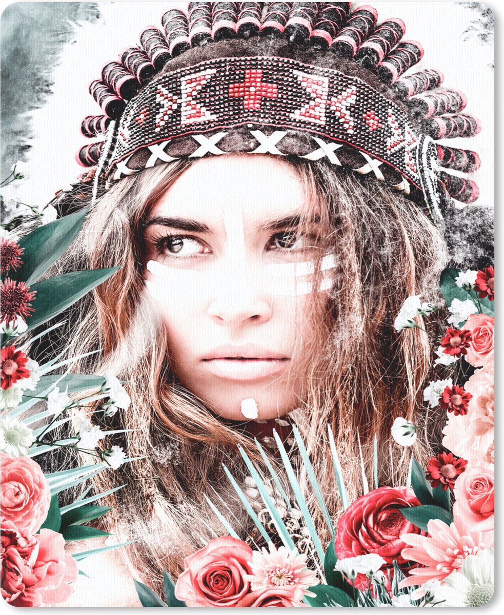 Muismat 19x23 cm - Mousepad Vrouw - Bloemen - Indianentooi - Rozen - Bloemen - Muismatten