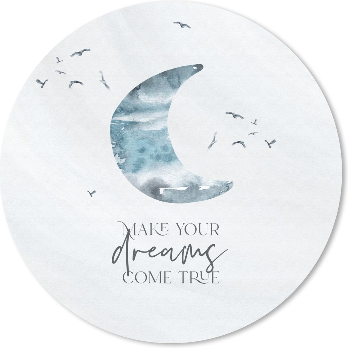 Muismat rond 40x40 cm - Mousepad Kinderen - Make your dreams come true - Spreuken - Jongens - Blauw - Waterverf - Ronde muismatten