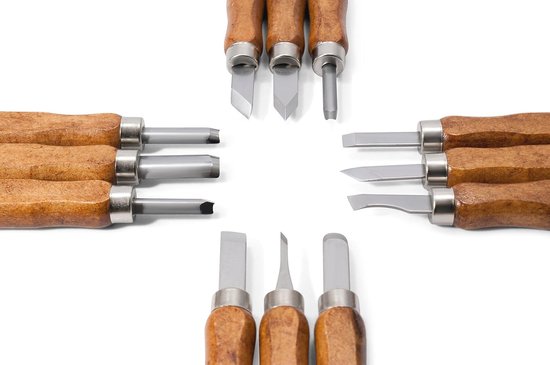 Houtsnijmachineset 12 stuks - Ideale snijmesenset voor beginners en professionals met tas, handleiding en slijpsteen — afbeelding 5