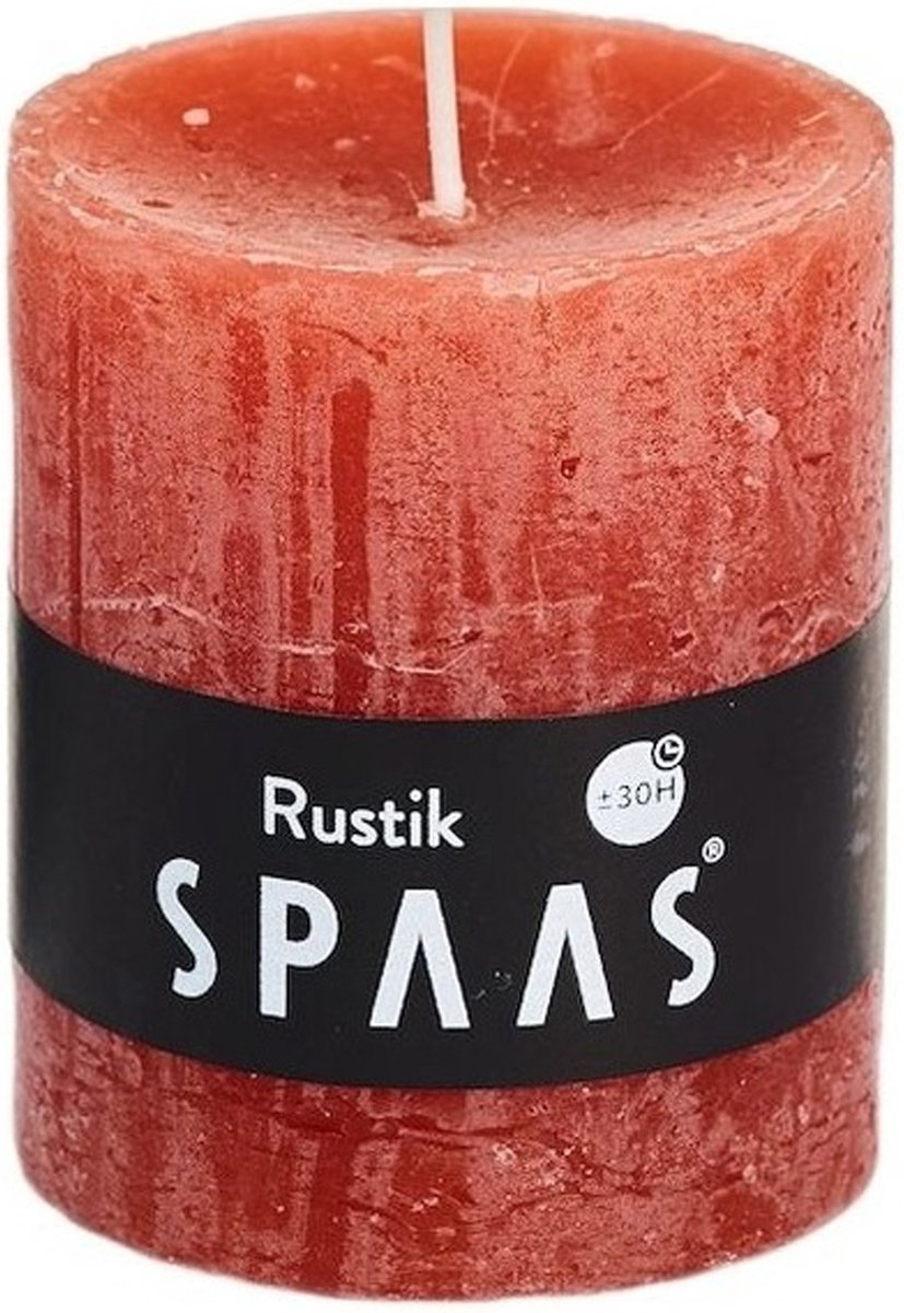 SPAAS rustieke cilinderkaars/stompkaars - 1x - oranje - 7 x 8 cm - 30 branduren