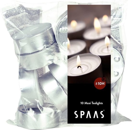 Spaas kaarsen - 10x stuks Witte maxi theelichtjes/waxinelichtjes - 10 branduren - Geurloze kaarsen