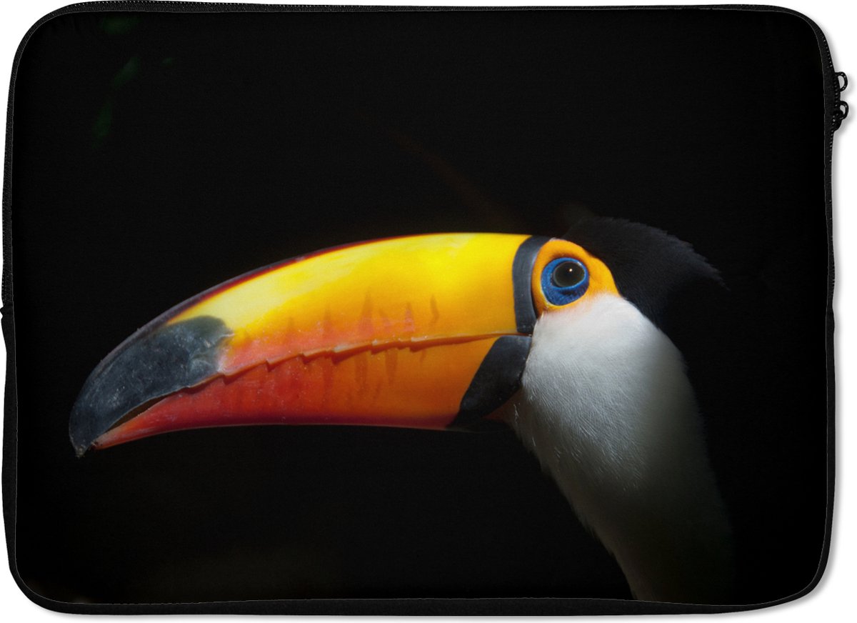 Laptophoes 13 inch - Toekan - Vogel - Snavel - Laptop sleeve - Binnenmaat 32x22,5 cm - Zwarte achterkant