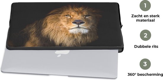 Housse ordinateur 17 pouces - Lion - Clair - Zwart - Portrait - Housse ordinateur - Dimensions intérieures 42,5x30 cm - Dos noir