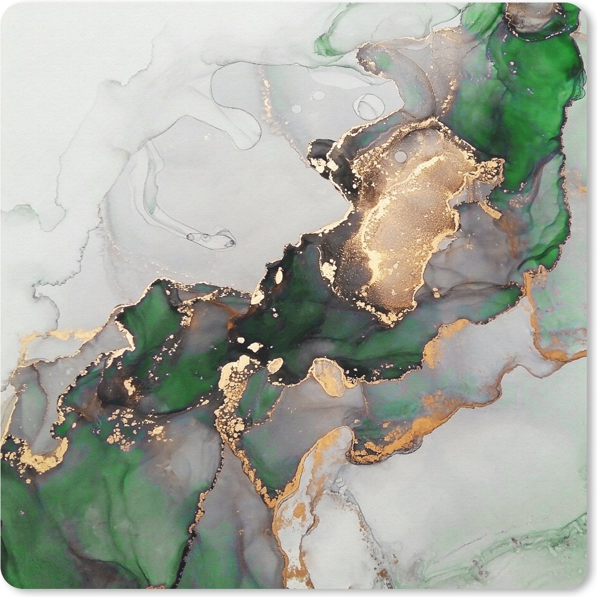 Muismat 30x30 cm - Mousepad Marmer - Goud - Groen - Luxe - Muismatten