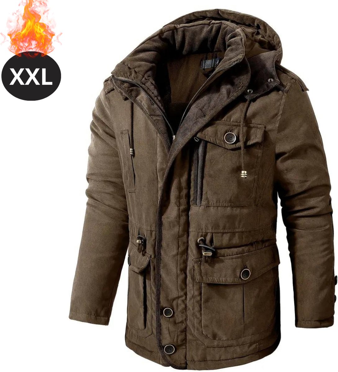Livano Winterjas Parka Heren Winter Jas Volwassen Stijlvol Met Capuchon Donkerbruin