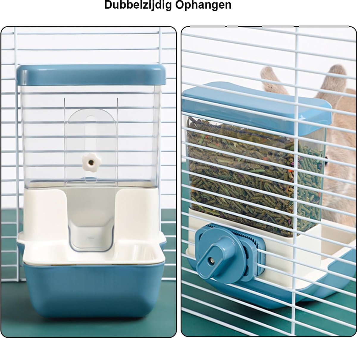 Automatische Voerbak Voor Kooi - Met Zwaartekracht - 1L Water & 2,5 Kg Voer - Voor Konijnen, Katten, Fretten & Kleine Dieren