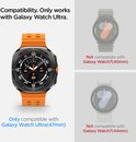 Smartwatch met oranje bandje, toont compatibiliteit met Galaxy Watch Ultra.