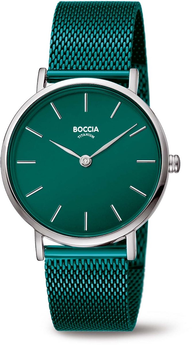 Boccia Titanium 3281-10 Dames Horloge - Mineraalglas - Titanium-Staal - Groen-Zilverkleurig - 32 mm breed - Quartz - Druksluiting - 3 ATM (spatwater)