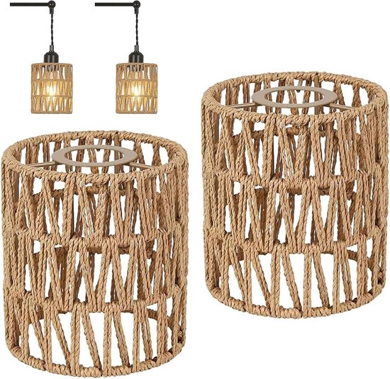 2 stuks lampenkap boho, cilindervormige rotan lampenkap outdoor papieren lampenkap lampenkap voor hanglampen plafondlampen hanglampen staande lamp