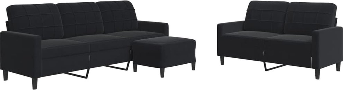 vidaXL - 3-delige - Loungeset - met - kussens - fluweel - zwart