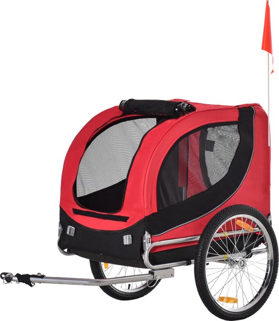 PawHut Hondenaanhanger fietskar hondenfietskar rood/zwart B4-0003-007n