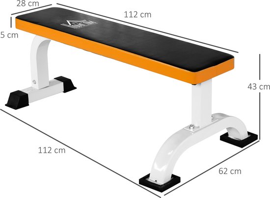 HOMCOM-Hantelbank-Stahl, PVC, Schaumstoff-L112x B62 x H43 cm-Schwarz+Weiß+Orange