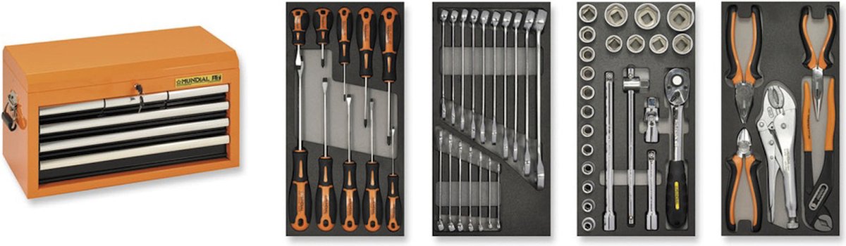 Mundial Draagbare kist met 56-gereedschappen 4-modules - Levenslang Garantie - Toolbox - Gereedschapskoffer Gevuld - Gereedschapskist - Schroevendraaierset - Handgereedschap - Basisgereedschap - Cadeau voor mannen