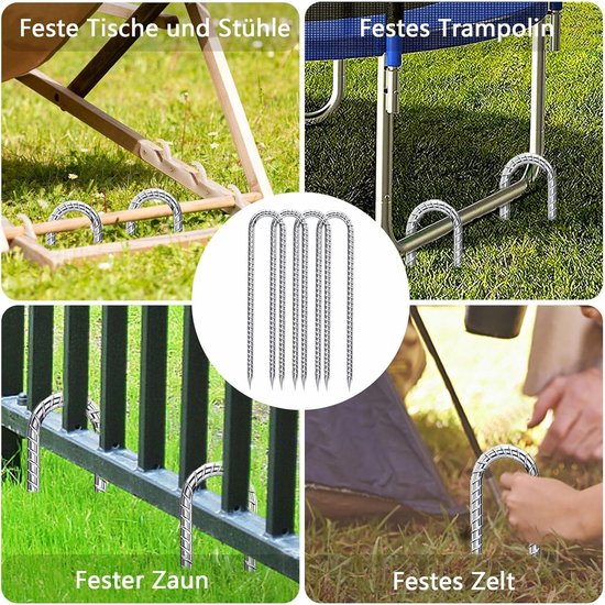 Lot De 8 Piquets D'ancrage Au Sol Robustes Entièrement Vissés Avec Sangles Pour La Fixation De Trampolines, Auvents, Balançoires, Etc