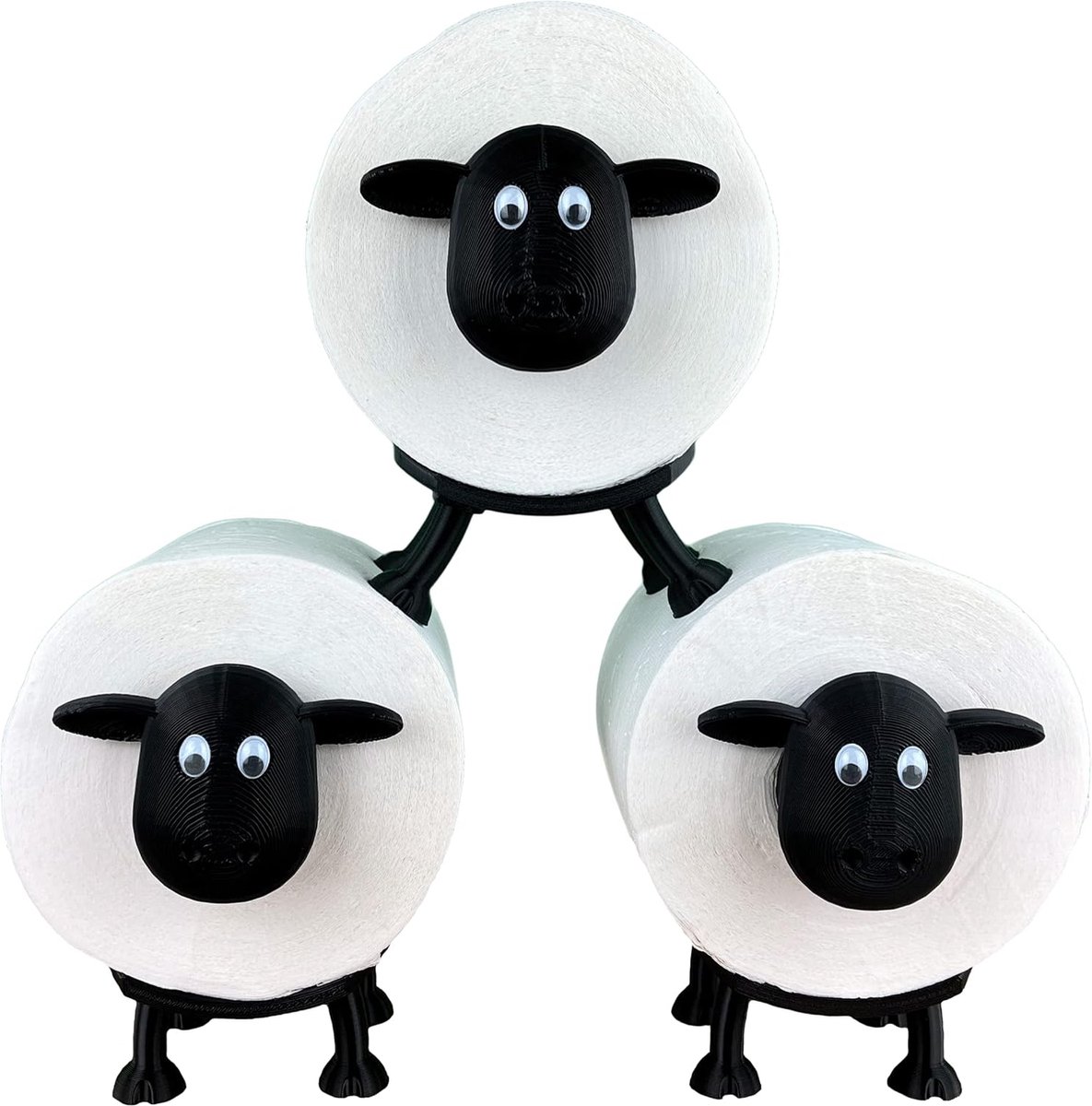 Schapen Toiletrolhouder | Toiletpapier Deco Zwart | toiletrolhouder toilet | Reserverolhouder (3X - Stapelbaar (zwart))