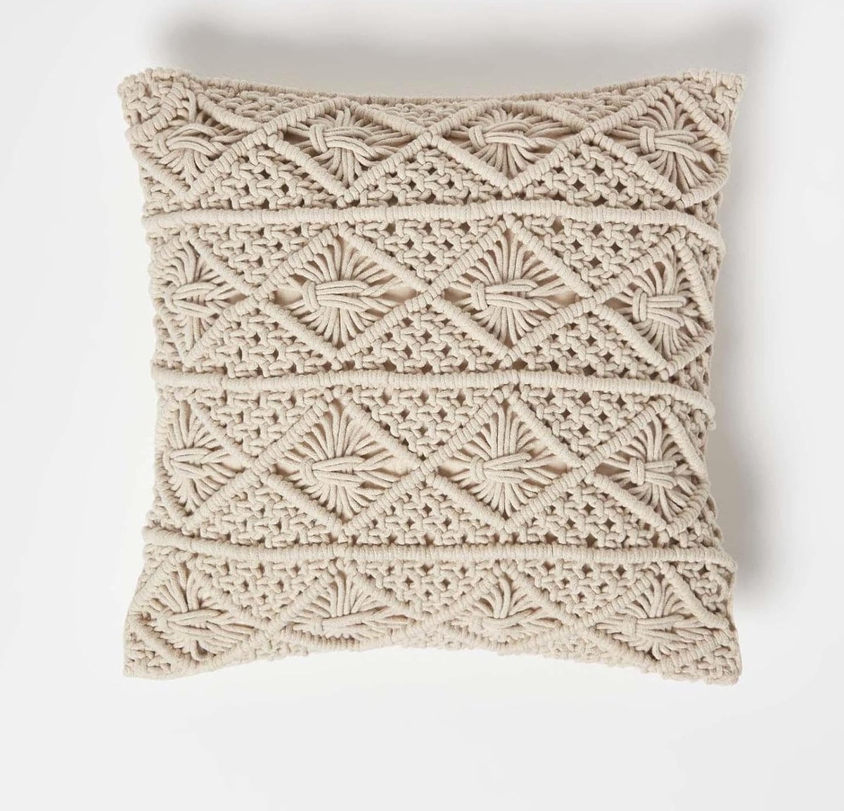 Homescapes sierkussen Wilg crème wit - macramé kussen 45 x 45 cm met vulling