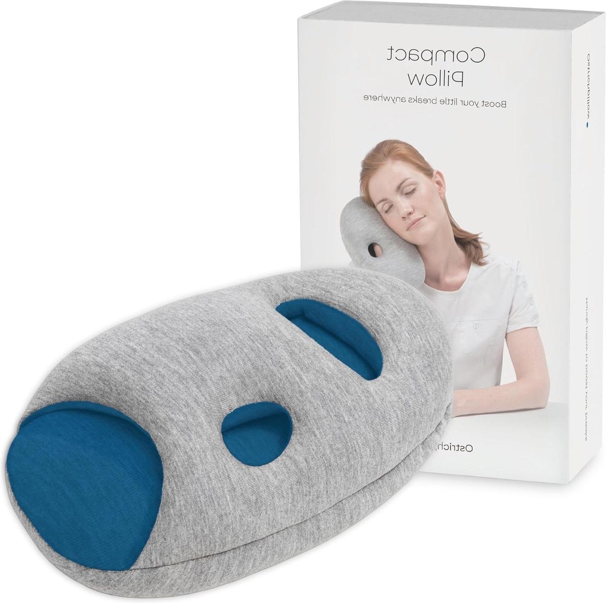 KUSSEN MINI Reiskussen voor Vliegtuig Hoofdsteun - Ostrich Reisaccessoires - Hand- en Armsteun Power Nap Kussen voor Vlucht en Bureau - Slaperig Blauw