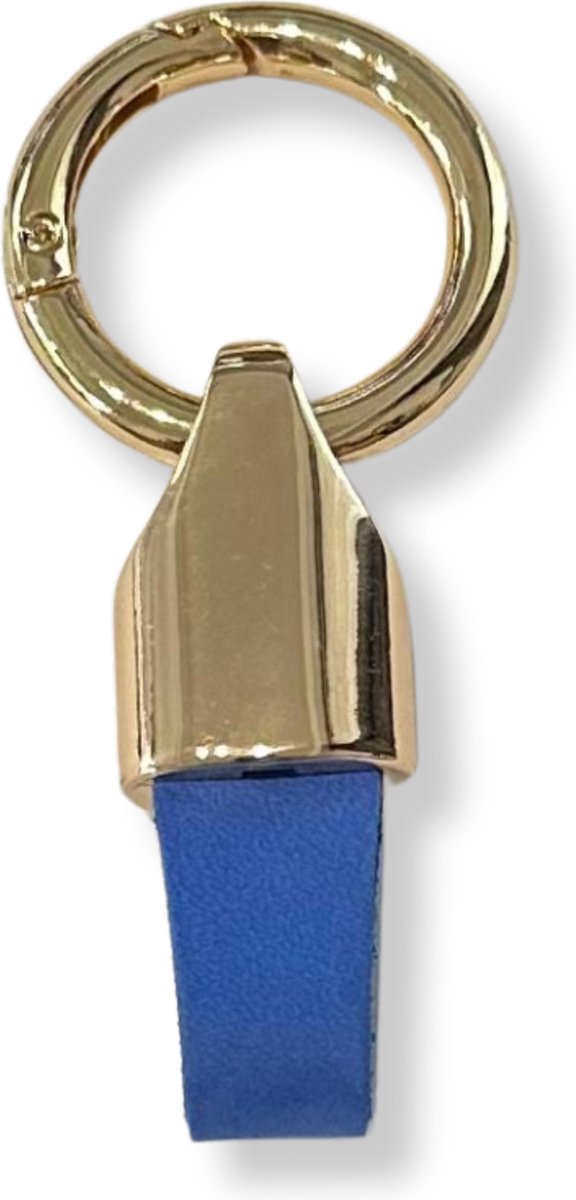 Luxe Sleutelhanger, Leren & Metaal Sleutelhanger, Kunstleer, Goud - Blauw