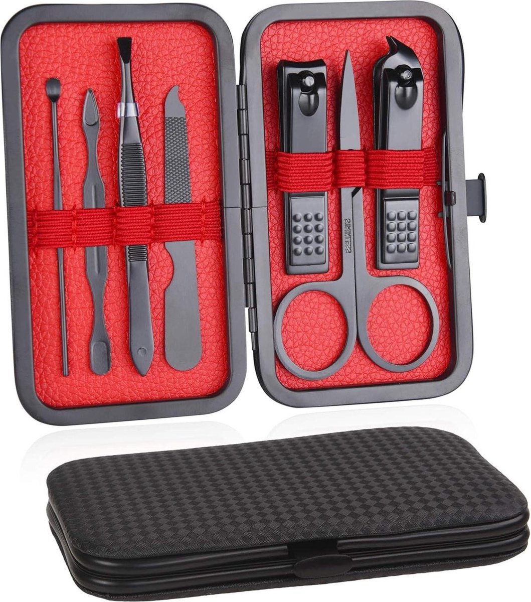 Manicureset Draagbare Professionele 7-Delige Nagelknipper & Wenkbrauwverzorgingsset Roestvrijstalen Nagelverzorgingstools Luxe Lederen Etui Voor Op Reis En Thuis