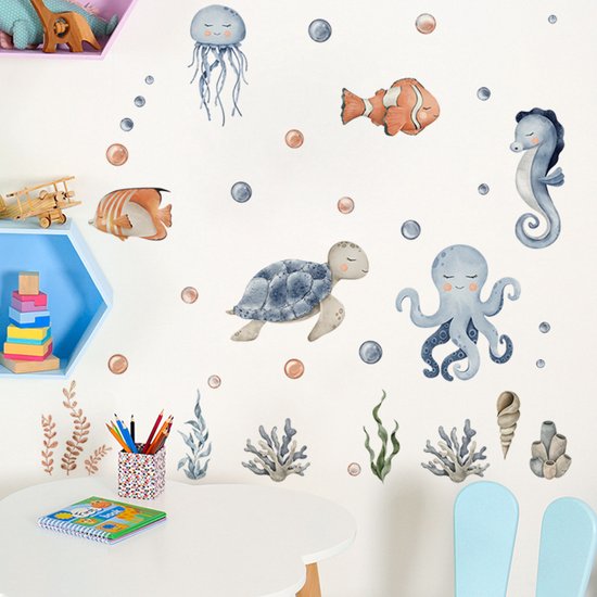 Muursticker kinderkamer | Onderwater dieren | vissen | schildpad | Kwallen|Stickers zelfklevend | Kinderkamer | Babykamer | slaapkamer | Meisje | Jongen | Huis inrichting | Stickerkamer®