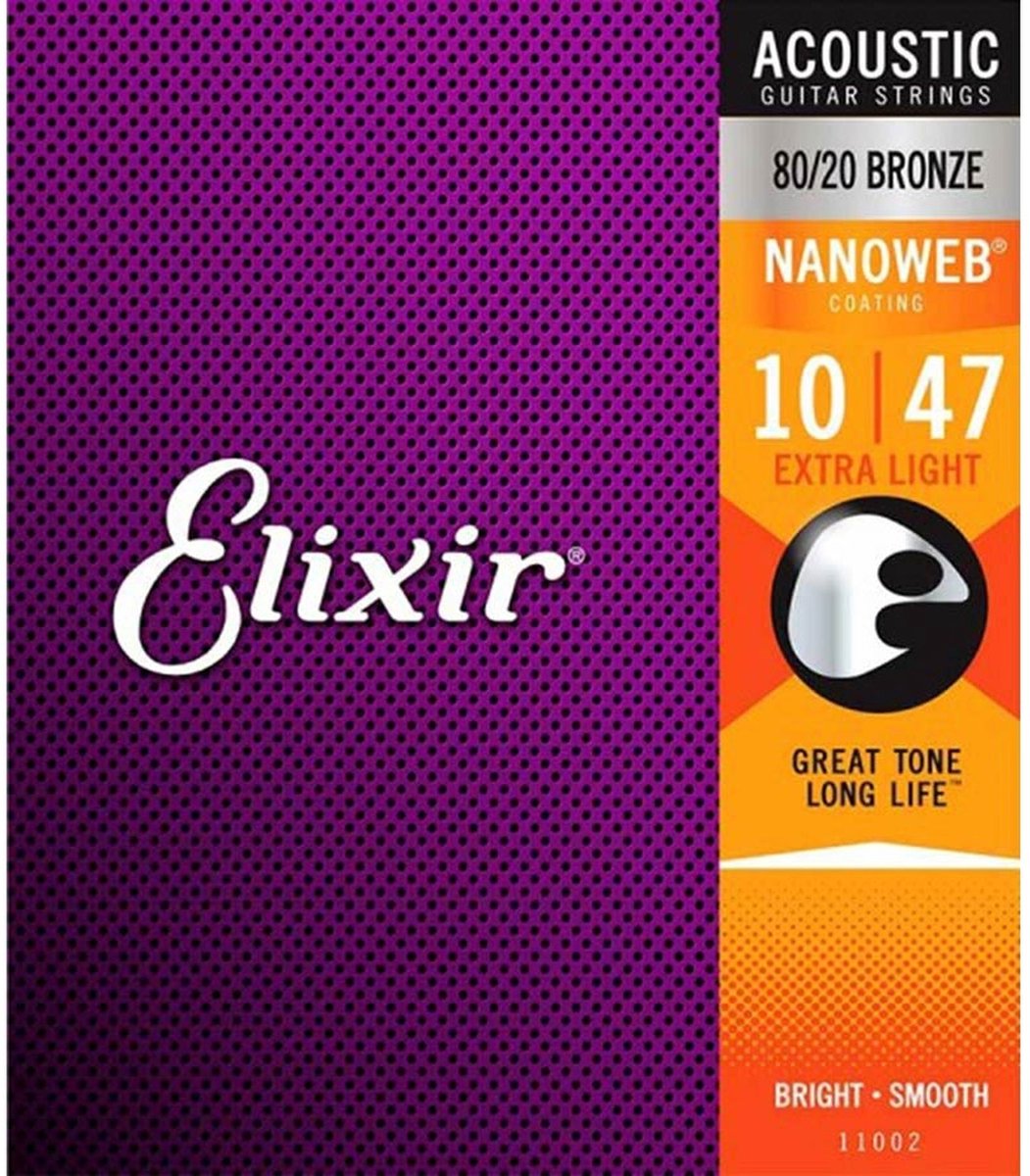 Elixir EL-11002 snaren set acoustic coated 80/20 bronze, extra light, 010-014-023-030-039-047