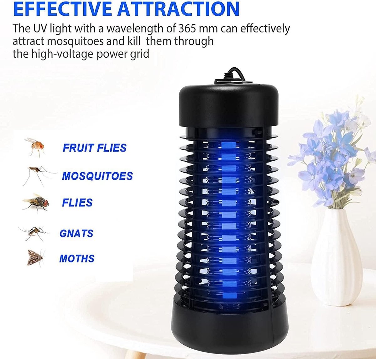 Lampe Anti Moustique Electrique, 2 En 1 Tueur D'Insectes Électrique