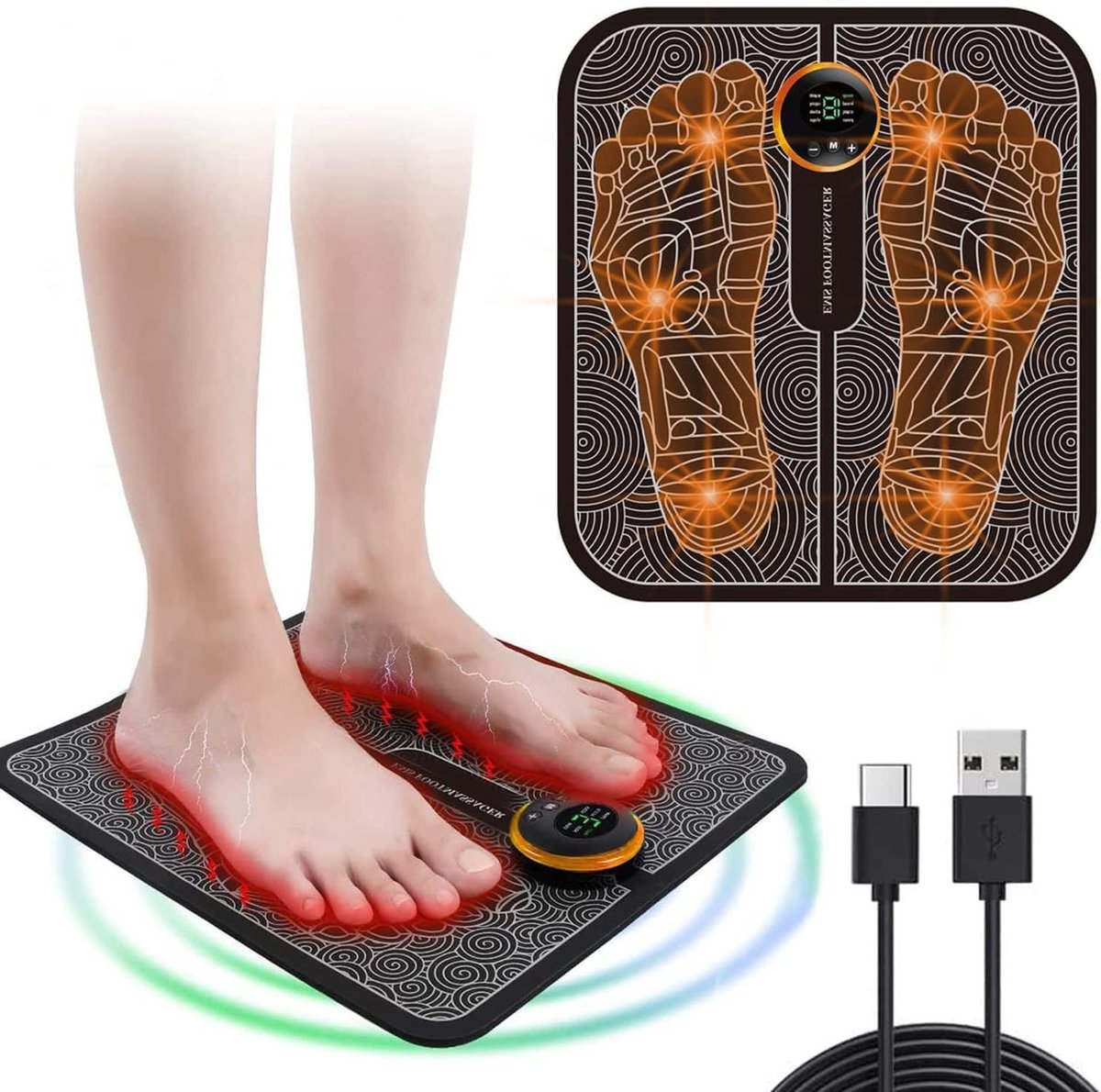 Bol.com Massage Apparaat EMS voetmassageapparaat reflexologie elektronische voetmassageapparaat pijn circulatie opvouwbaar draag... aanbieding