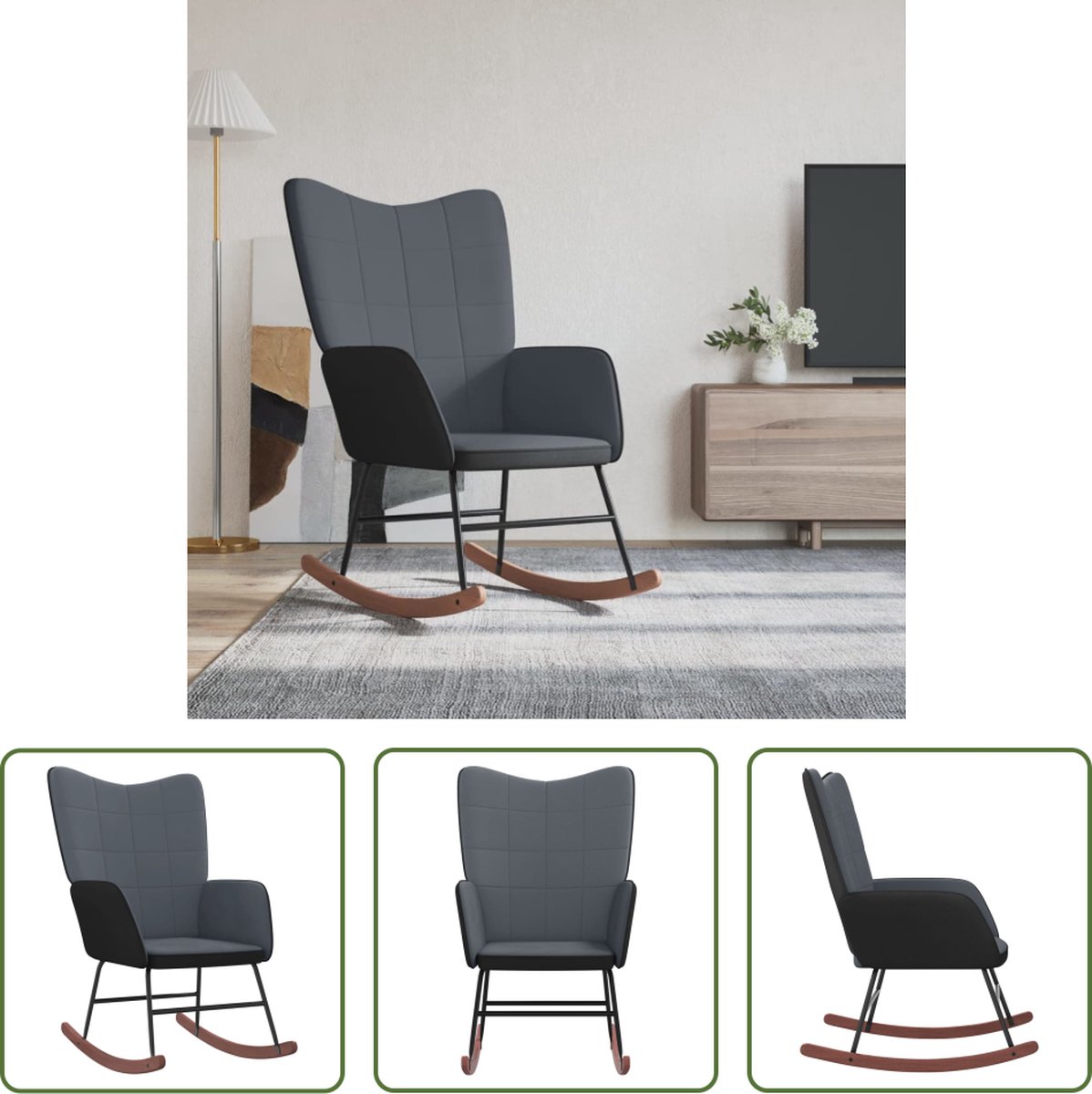 The Living Store Schommelstoel donkergrijs 61 x 78 x 98 cm fluweel