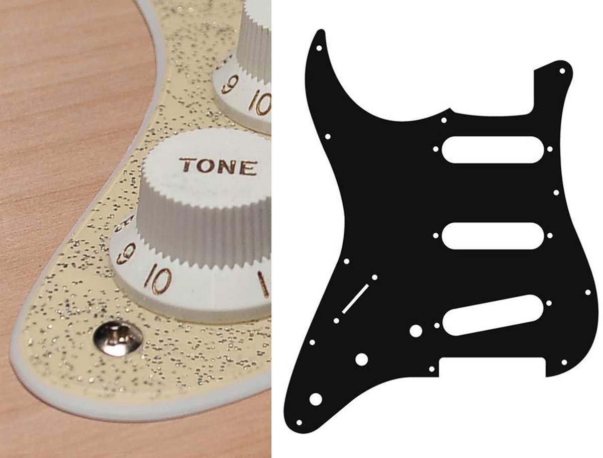 Boston SL-213-SGD pickguard, Stallion, standard, SSS, 3 pot holes, 3-5 switch, lefthanded, 2 ply, sparkling gold
