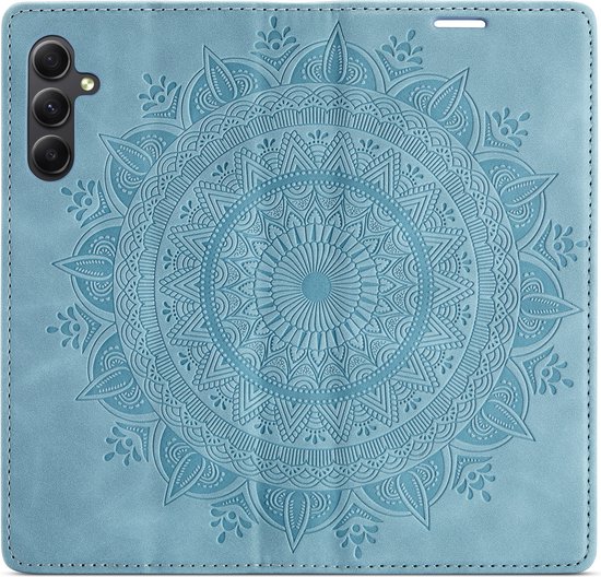 Casemania Hoesje Geschikt voor Samsung Galaxy A55 - Aqua Blue - Mandala Dunne Portemonnee Book Case - Slim Wallet Case met Pasjeshouder