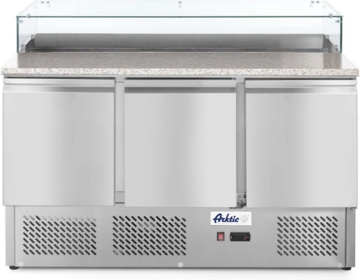 Arktic Pizzawerkbank - KitchenLine - 380L - 3 Deuren 1/1 GN - Boven 8x 1/6 GN - -2°C/+8°C - Geforceerd - 1365x700x880/1100mm - Horeca Oven