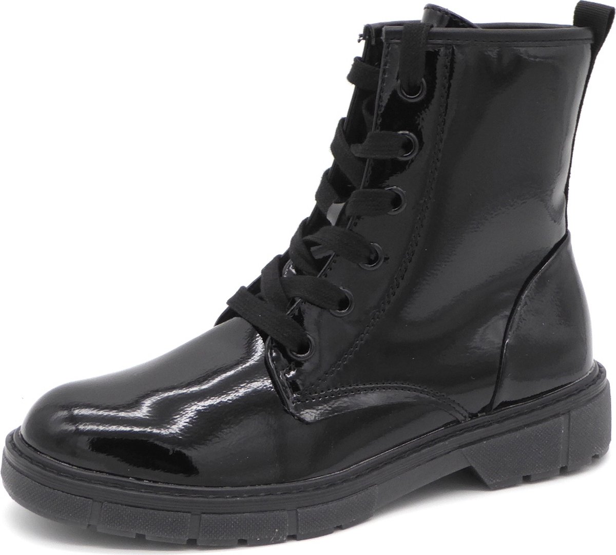 Marco Tozzi Dames Veterboot -25282-018 Zwart Lak - Maat 37