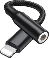 JUALL Lightning naar Jack geschikt voor iPhone - Lightning naar 3.5 mm Aux Adapter - Verloopstuk Tussenstukje Oortjes - Audio Kabel - Zwart Gevlochten