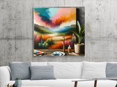 Acryl landschap schilderij | Verfijnde penseelstreken creëren een adembenemend landschap op doek | Kunst - 20x20 centimeter op Dibond | Foto op Dibond