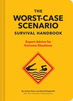 Gele kaft van 'The Worst-Case Scenario Survival Handbook' met de tekst 'Expert Advice for Extreme Situations' en een gevarendriehoek met een krokodil en zwemmer.