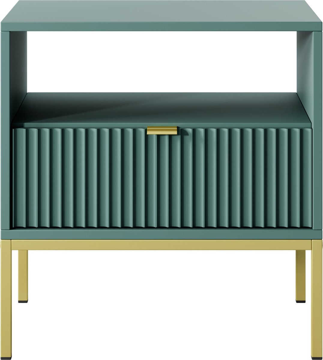 Selsey Vellore - Nachtkastje 54 cm - groen met een geribbeld front, gouden handgrepen en een frame